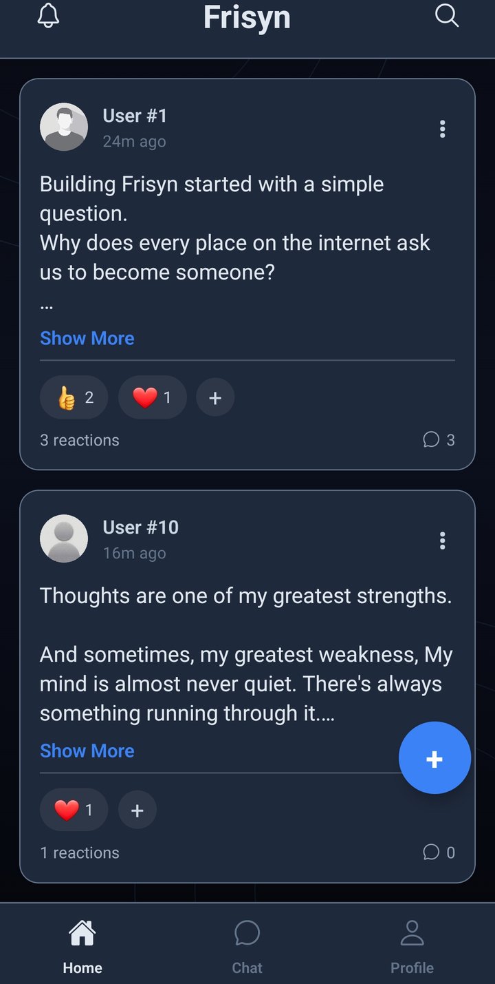 Frisyn home feed showing anonymous posts