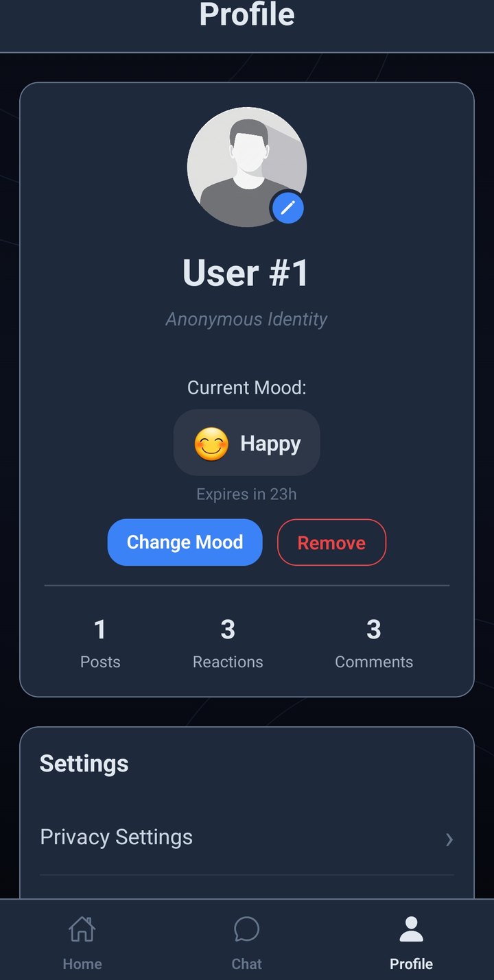 Frisyn profile screen with mood status and stats