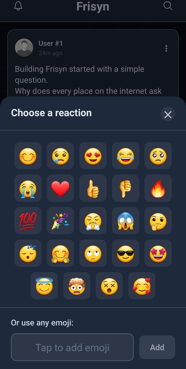 Frisyn reaction picker with emoji grid