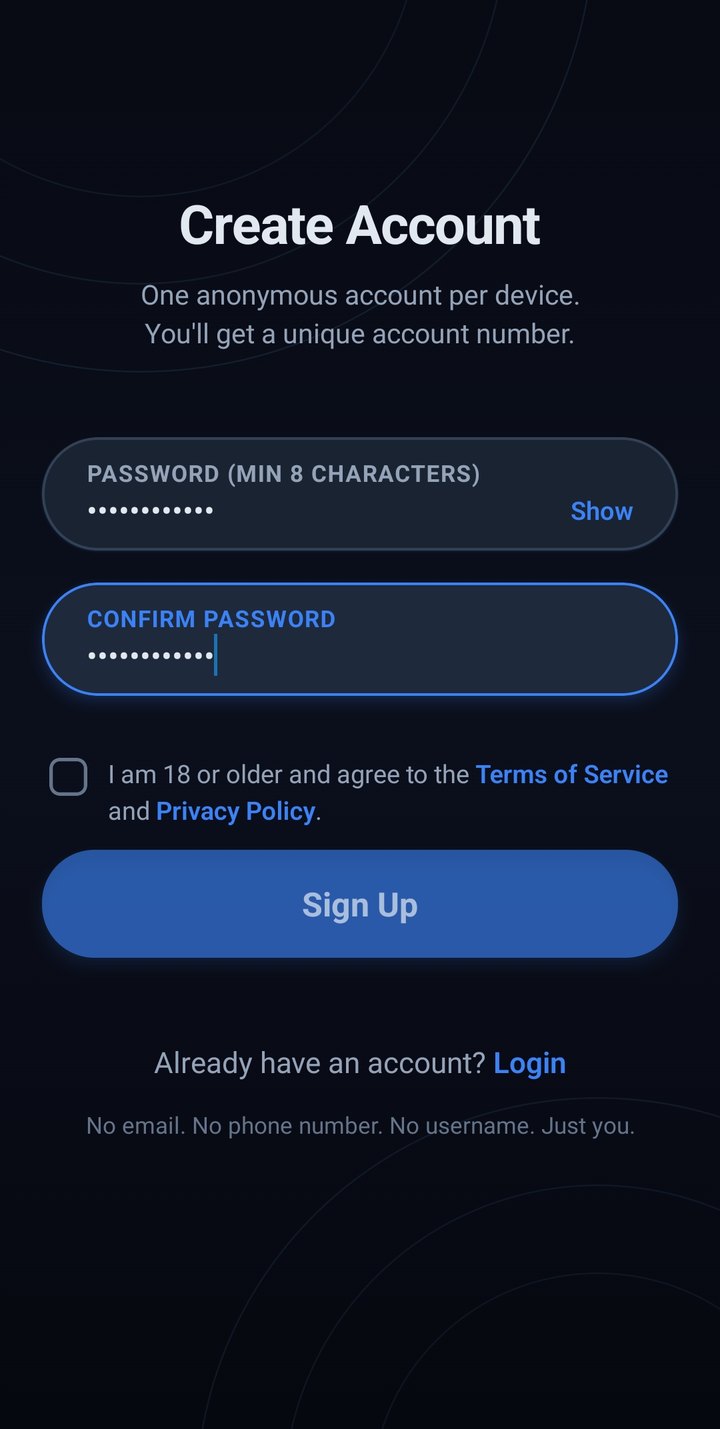 Frisyn account creation screen — password only, no email or phone